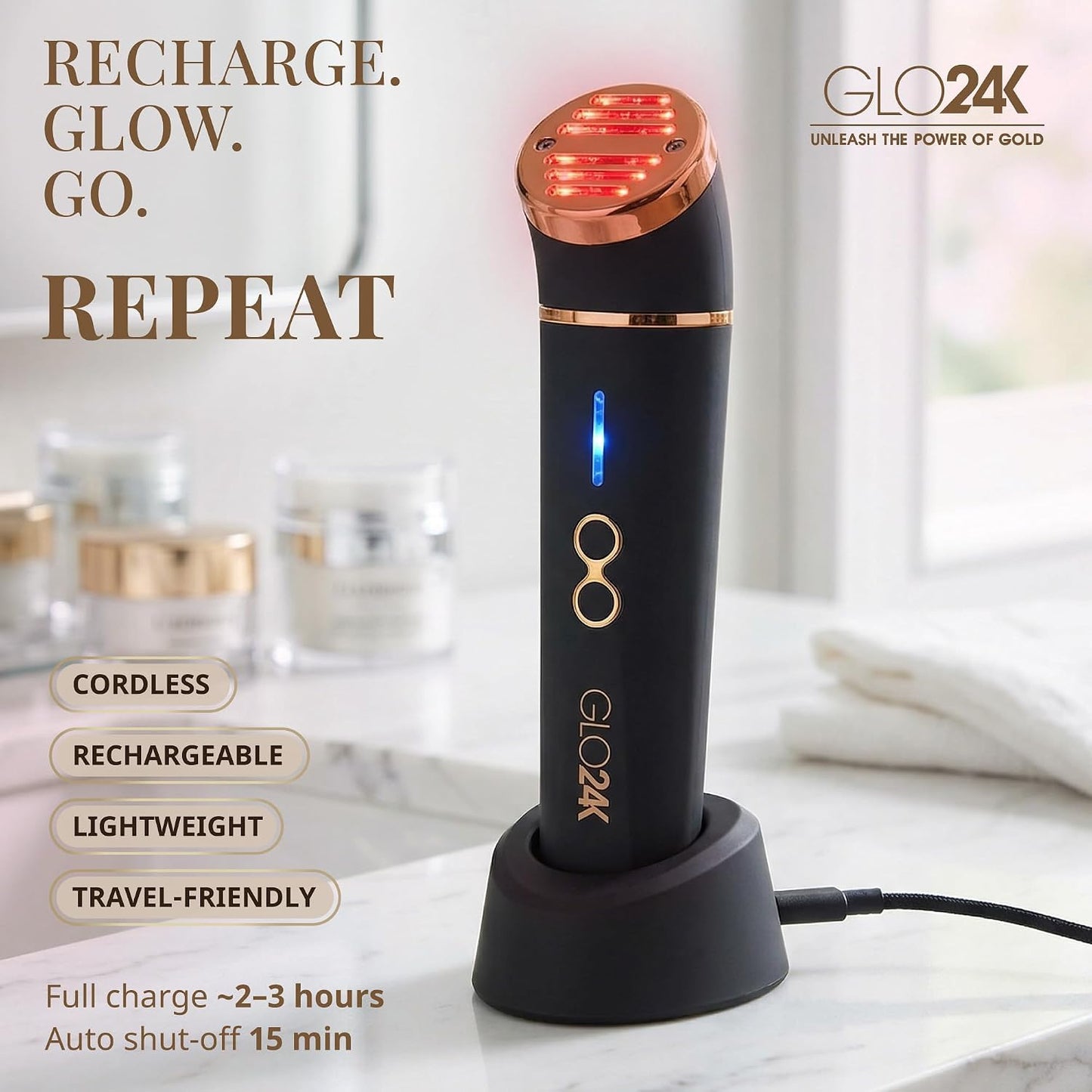 GLO24K 3-in-1 Red Light Massager for Face & Neck